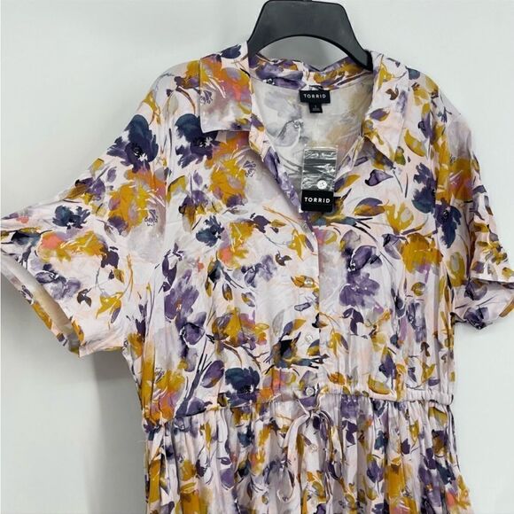 NWT Torrid Midi Dress Floral Tiered Ruffled
Stretch Gold/Purple Size 1 1X 14-16 - Picture 7 of 15